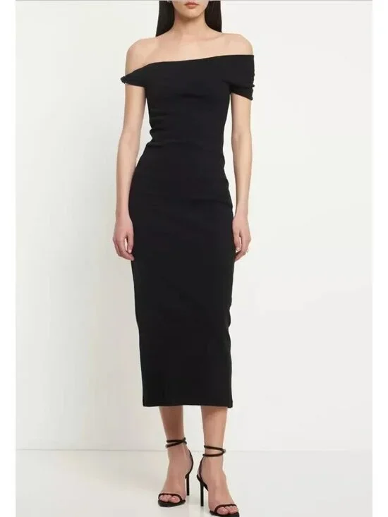 Third Form Women's intertwined Off-Shoulder Dress Black Thick Ribb Size US 6 NEW - Picture 1 of 9